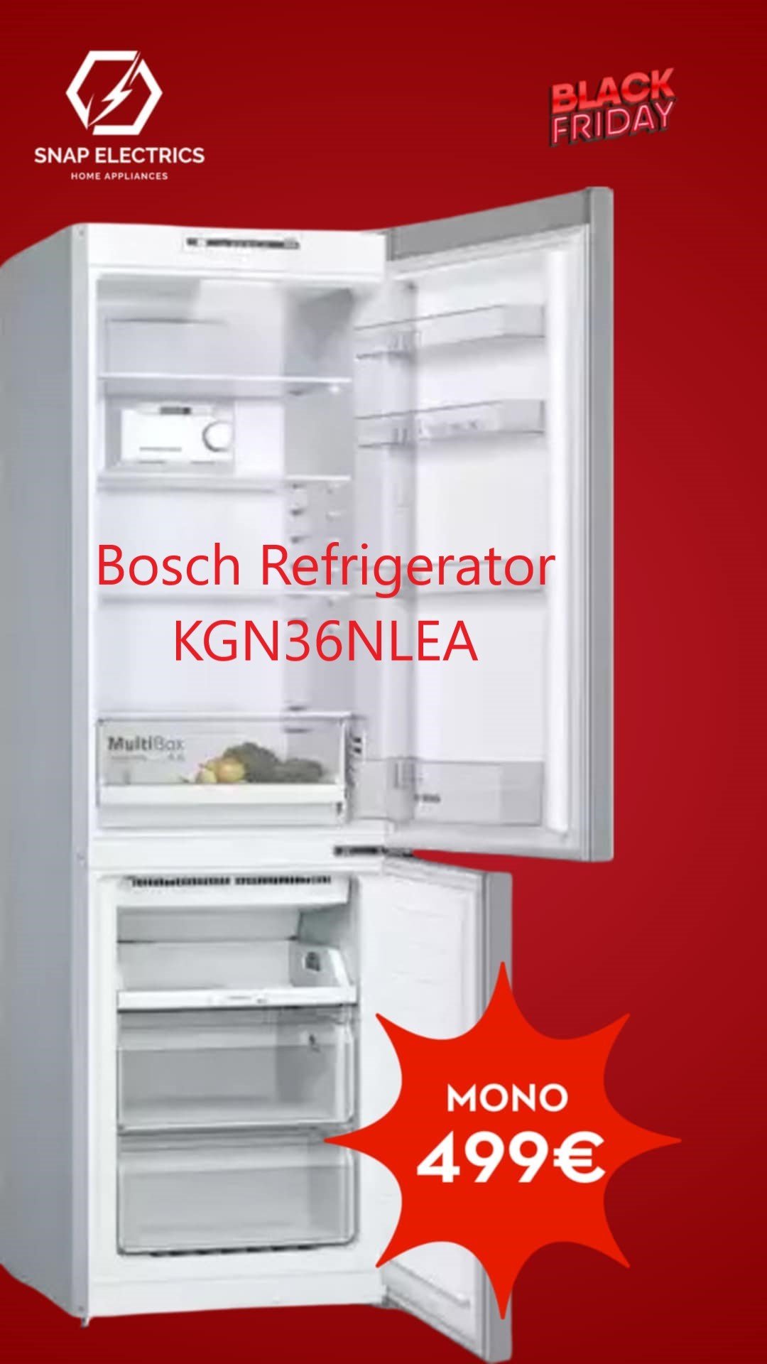 Bosch Serie | 2 Free-standing fridge-freezer 186 x 60 cm, Stainless steel – KGN36NLEA